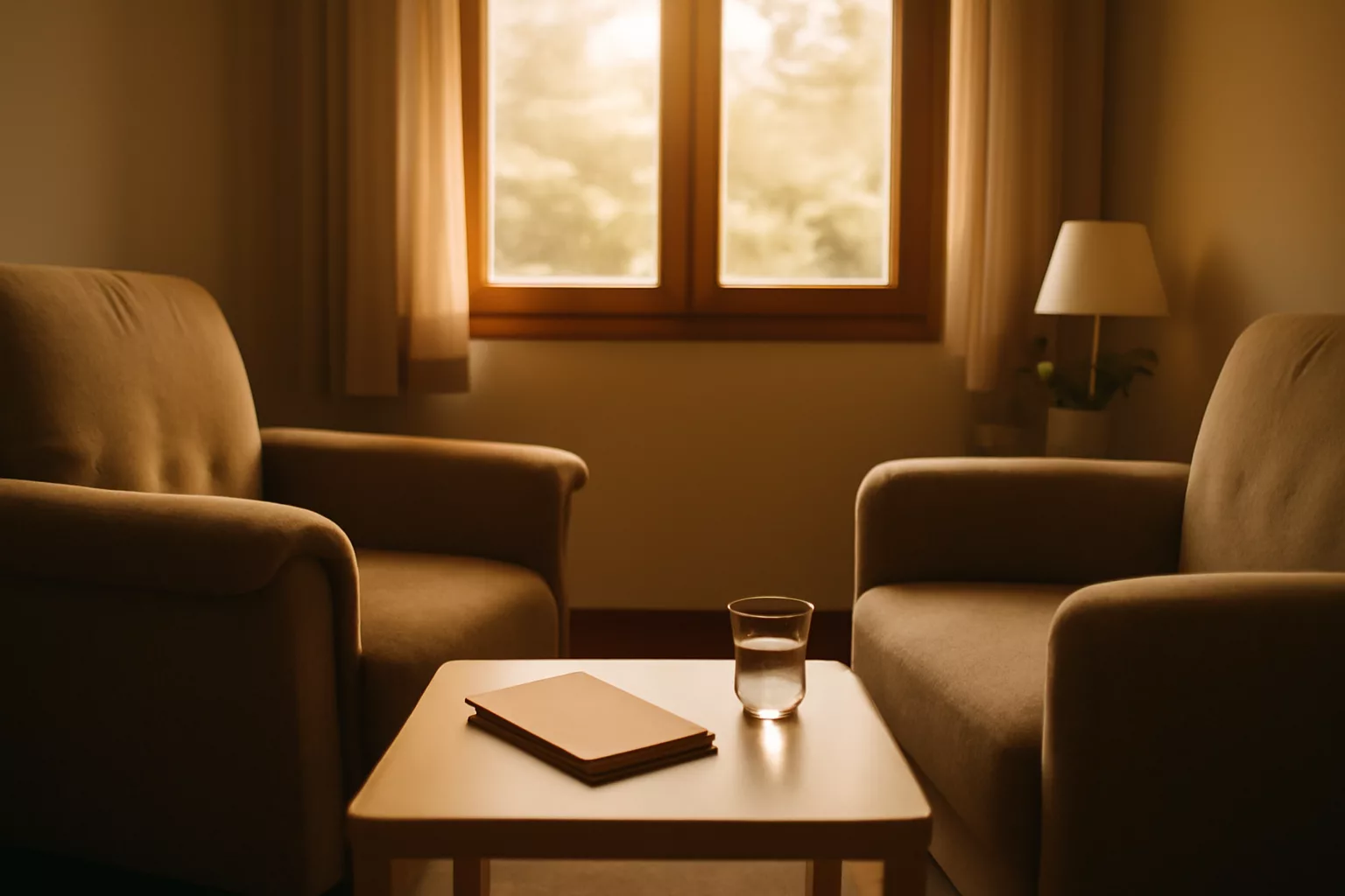 Sala tranquila preparada para una conversación de acompañamiento personal